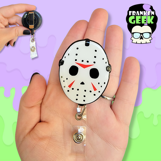 Summer Camp Hockey Killer Mask Retractable Horror Badge Reel