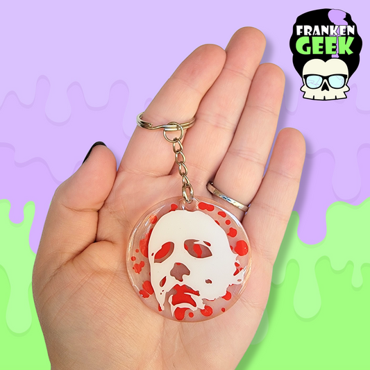 Blood Splatter Halloween Slasher Boi Acrylic and Resin Horror Keychain Bag Charm