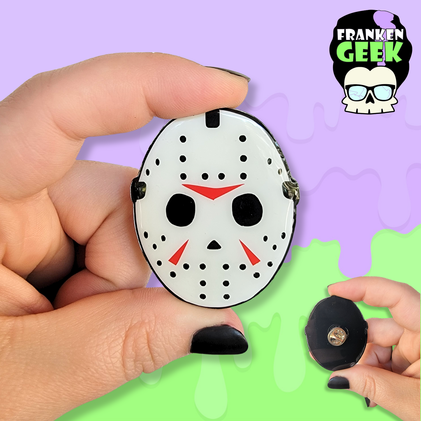 Summer Camp Hockey Killer Mask Acrylic and Resin Horror Pin