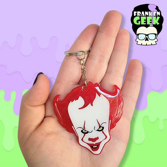 Sewer Clown Face Acrylic and Resin Horror Keychain Bag Charm