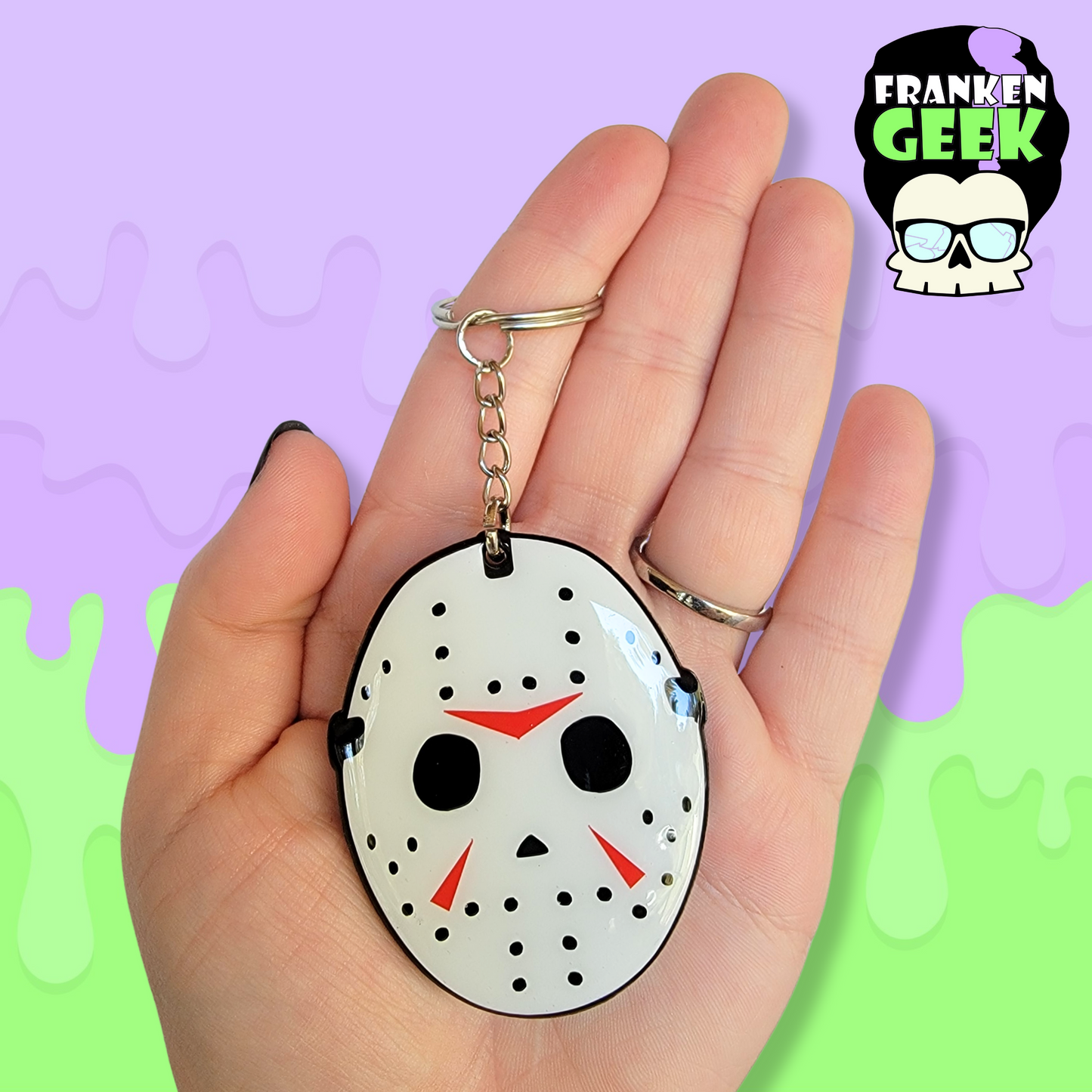 Summer Camp Hockey Killer Mask Acrylic and Resin Horror Keychain Bag Charm