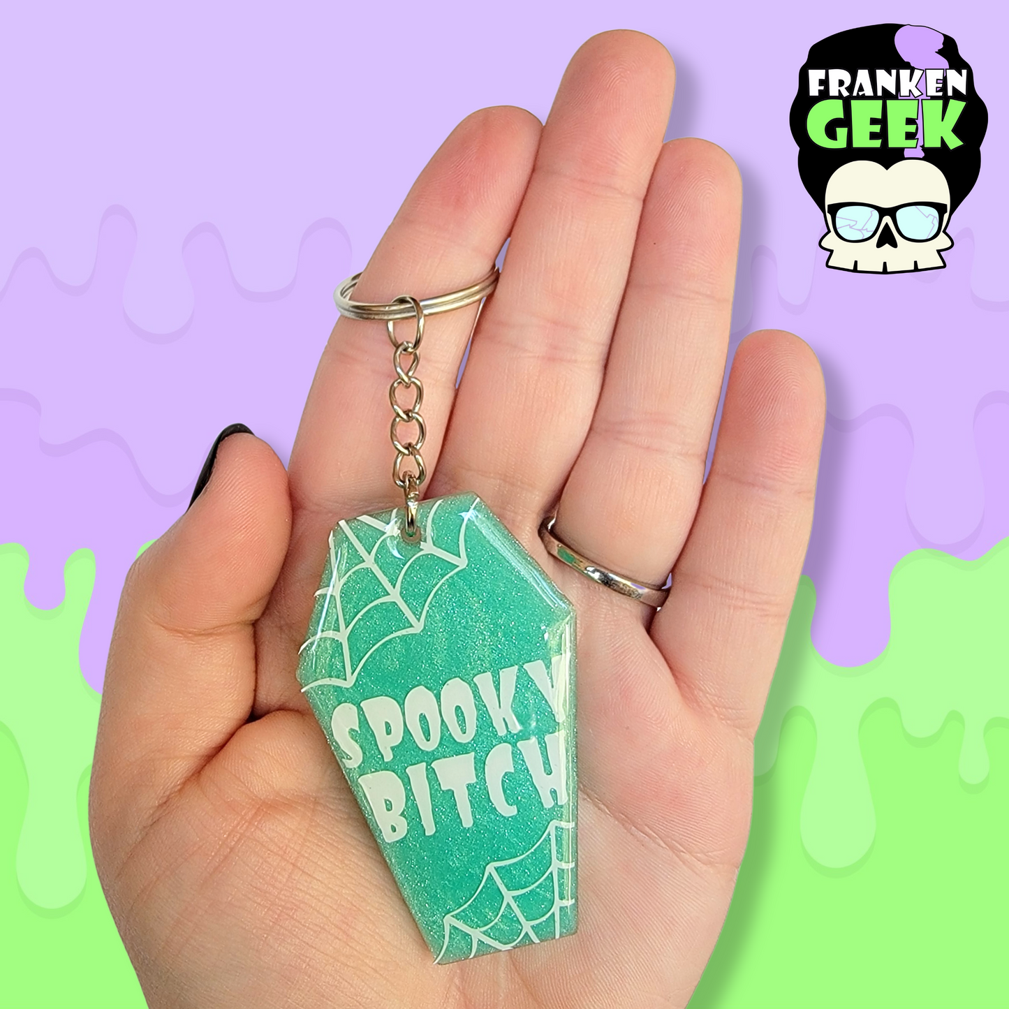 Spooky Bitch Acrylic and Resin Coffin Keychain Bag Charm