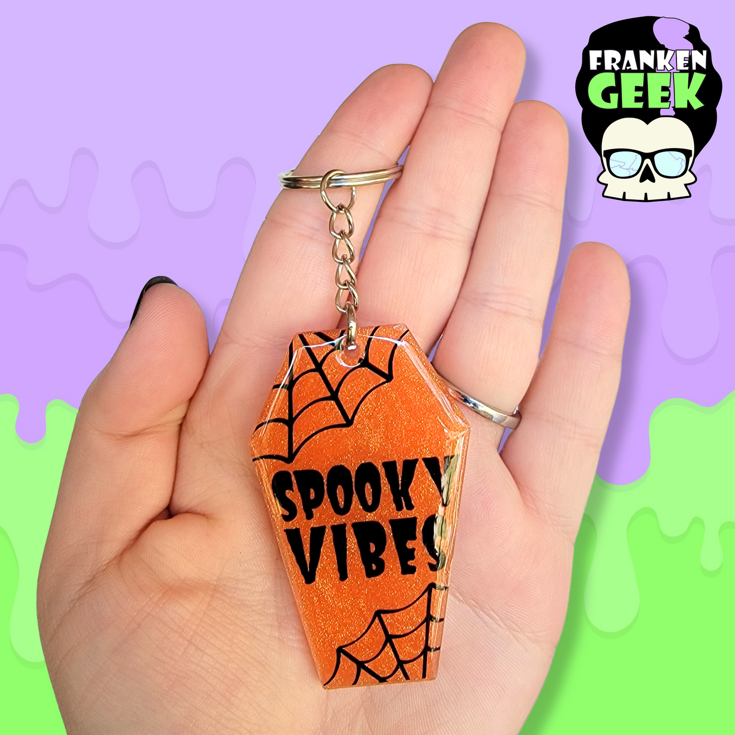 Spooky Vibes Acrylic and Resin Coffin Keychain Bag Charm