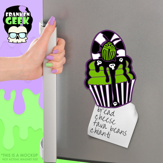 Beetlejuice-Inspired Cupcake Layered Vinyl Horror Magnet