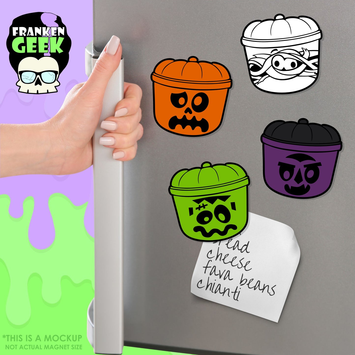 Halloween Booo Buckets 4 pc Mini Magnet Set