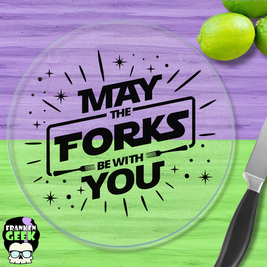 May the Forks Be With You Sci-fi Glass Trivet/Cutting Board