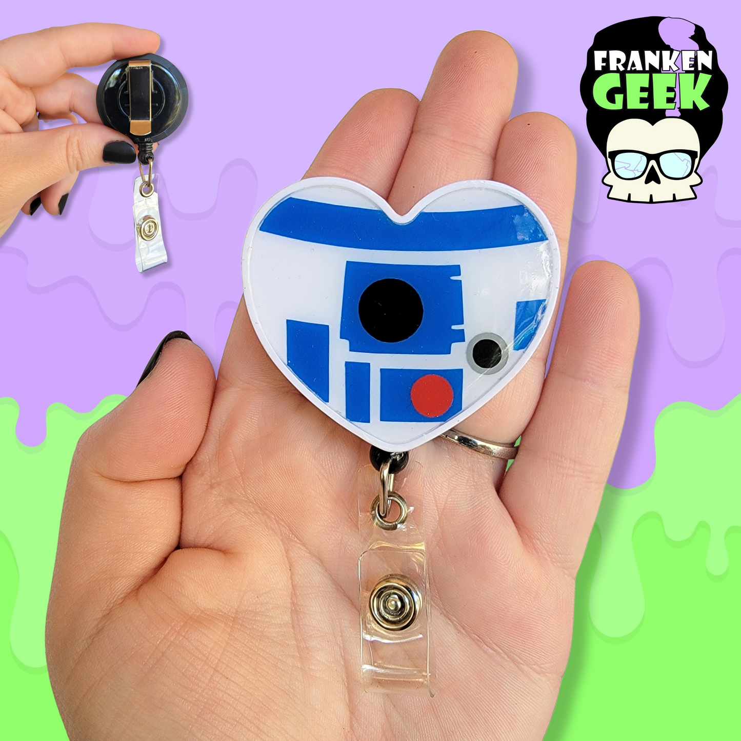 R2D2 Droid Heart Retractable Sci-Fi Badge Reel