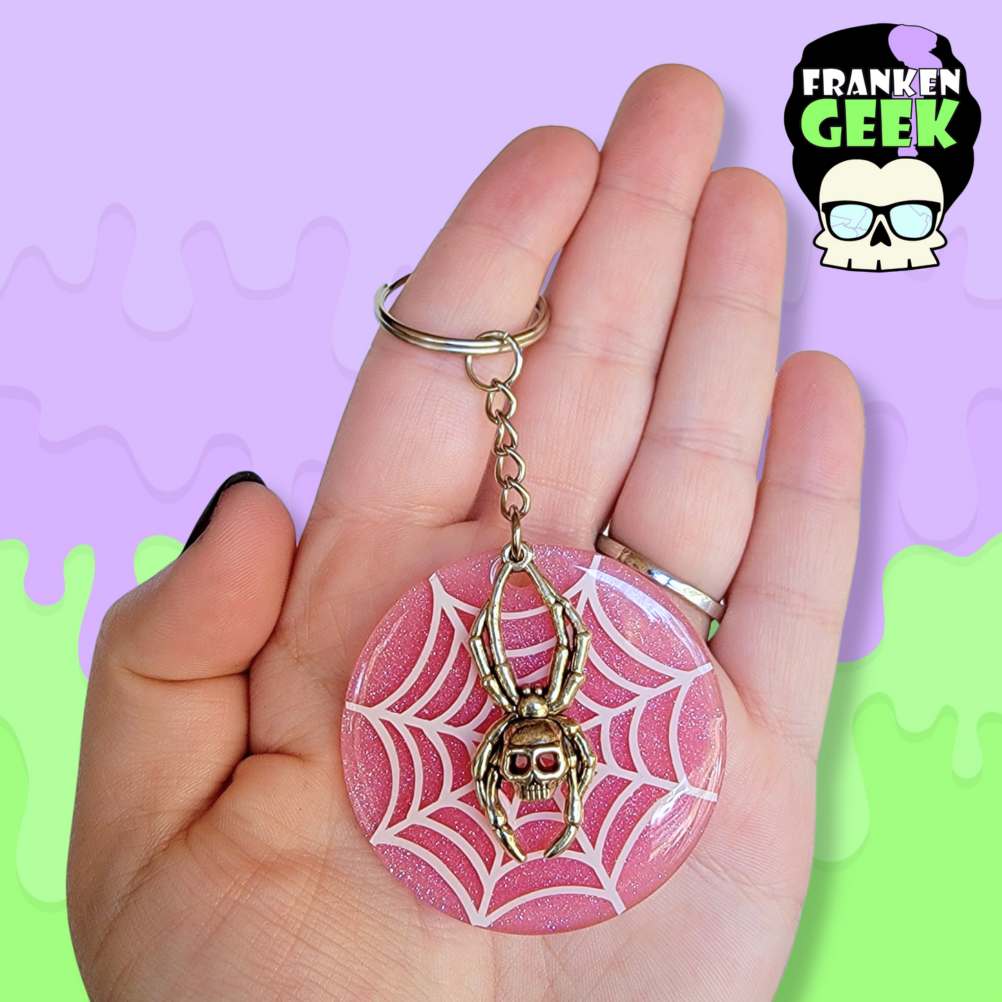 Spiderweb with Charm Acrylic and Resin Round Keychain Bag Charm