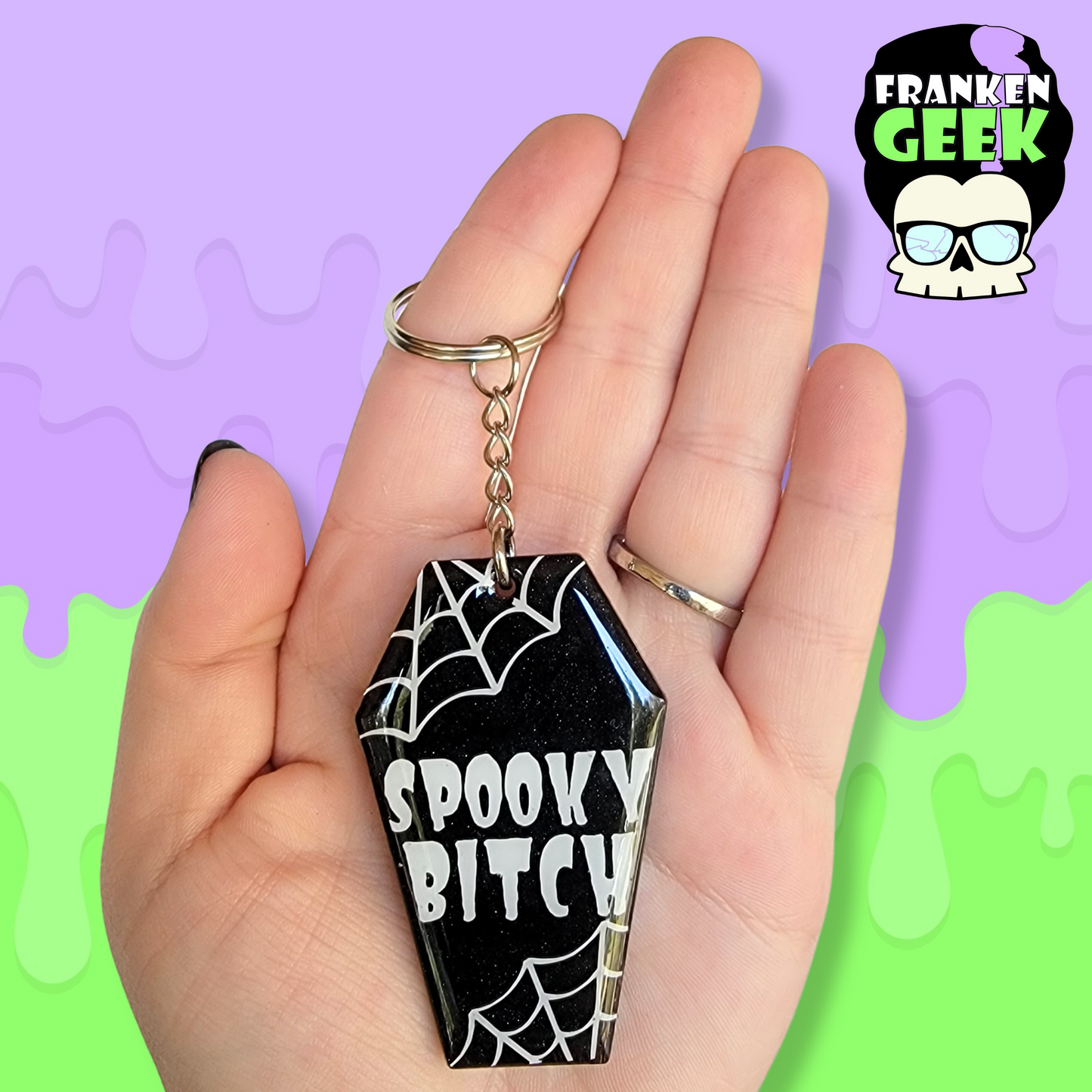 Spooky Bitch Acrylic and Resin Coffin Keychain Bag Charm