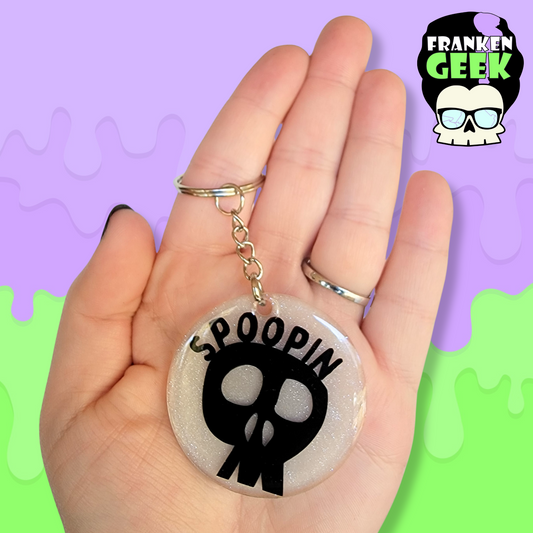 Spoopin' Skull Acrylic and Resin Round Keychain Bag Charm