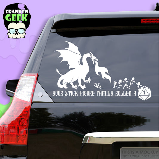 Your Stick Figure Family Rolled a One Vinyl TTRPG Vehicle Decal