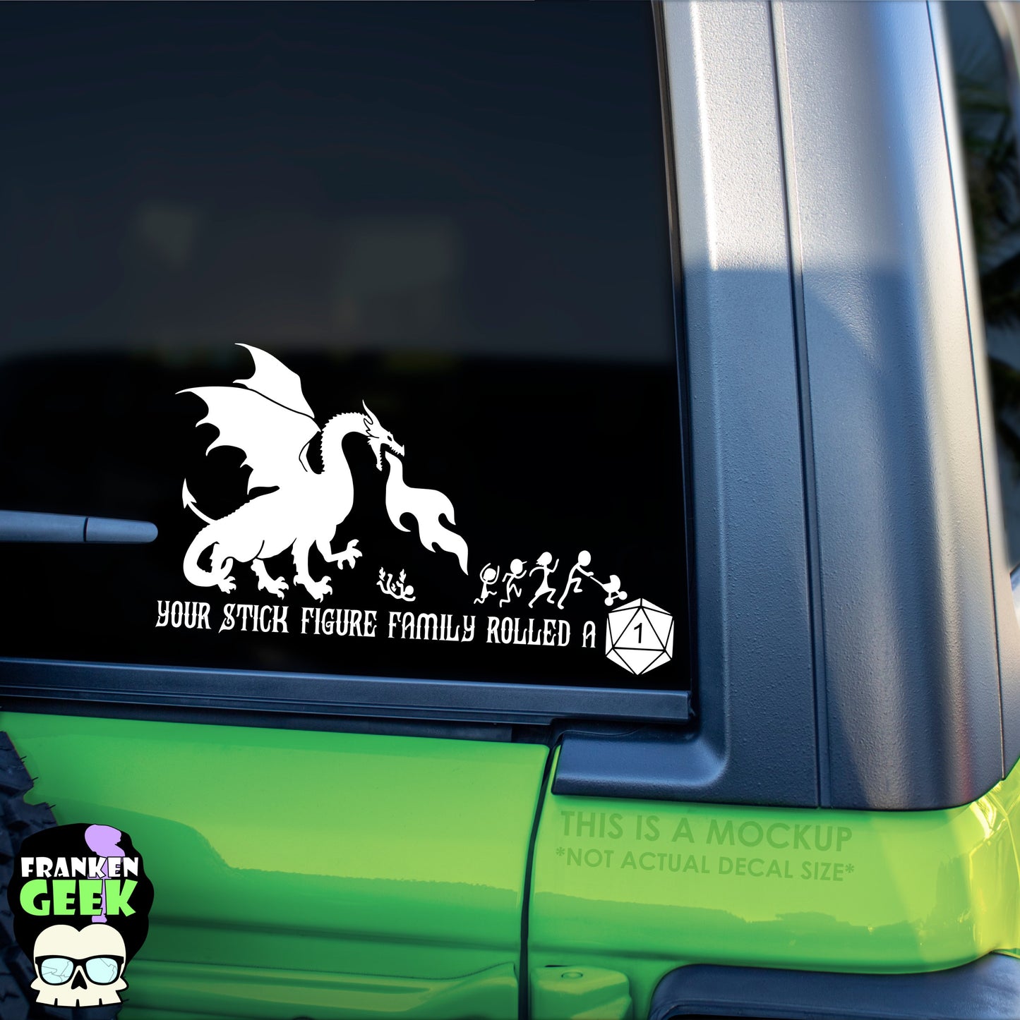 Your Stick Figure Family Rolled a One Vinyl TTRPG Vehicle Decal