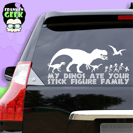 My Dinos Ate Your Stick Figure Family Vinyl Horror Vehicle Decal